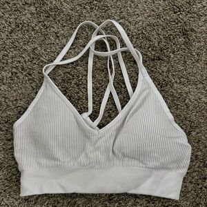Aerie White Strappy Sports Bra